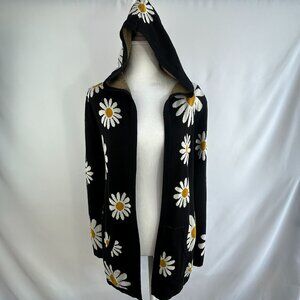 Belldini Boho Retro Black Daisy Hooded Cardigan - Small